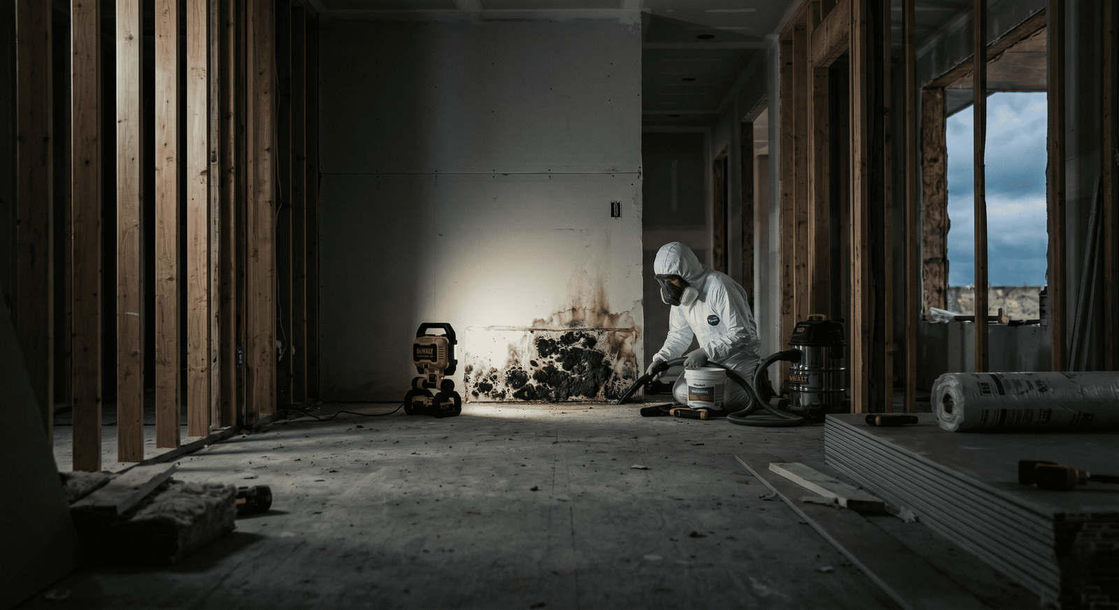 Mold remediation Fort Worth — IICRC S520 negative-air containment and HEPA filtration setup inside a Fort Worth TX home
